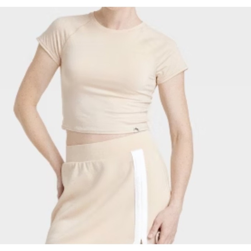 Women's JoyLab knit cropped short sleeve top XXL tan